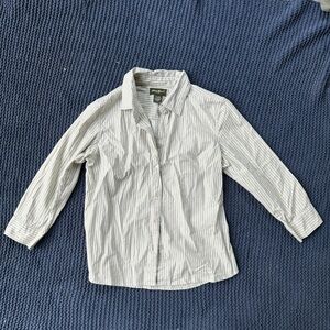 Eddie Bauer Women's S 3/4 Sleeve Button Up Down Shirt Stripe Sage Green Business